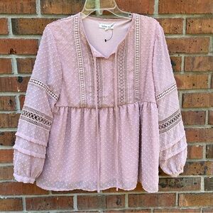 Indigo Soul Boho Lace Swiss Dot Peplum Blouse large lavender Coquette